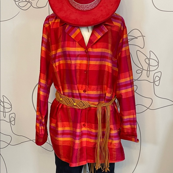 Avenue Tops - Avenue Red Multicolor Plaid Button-Down Shirt